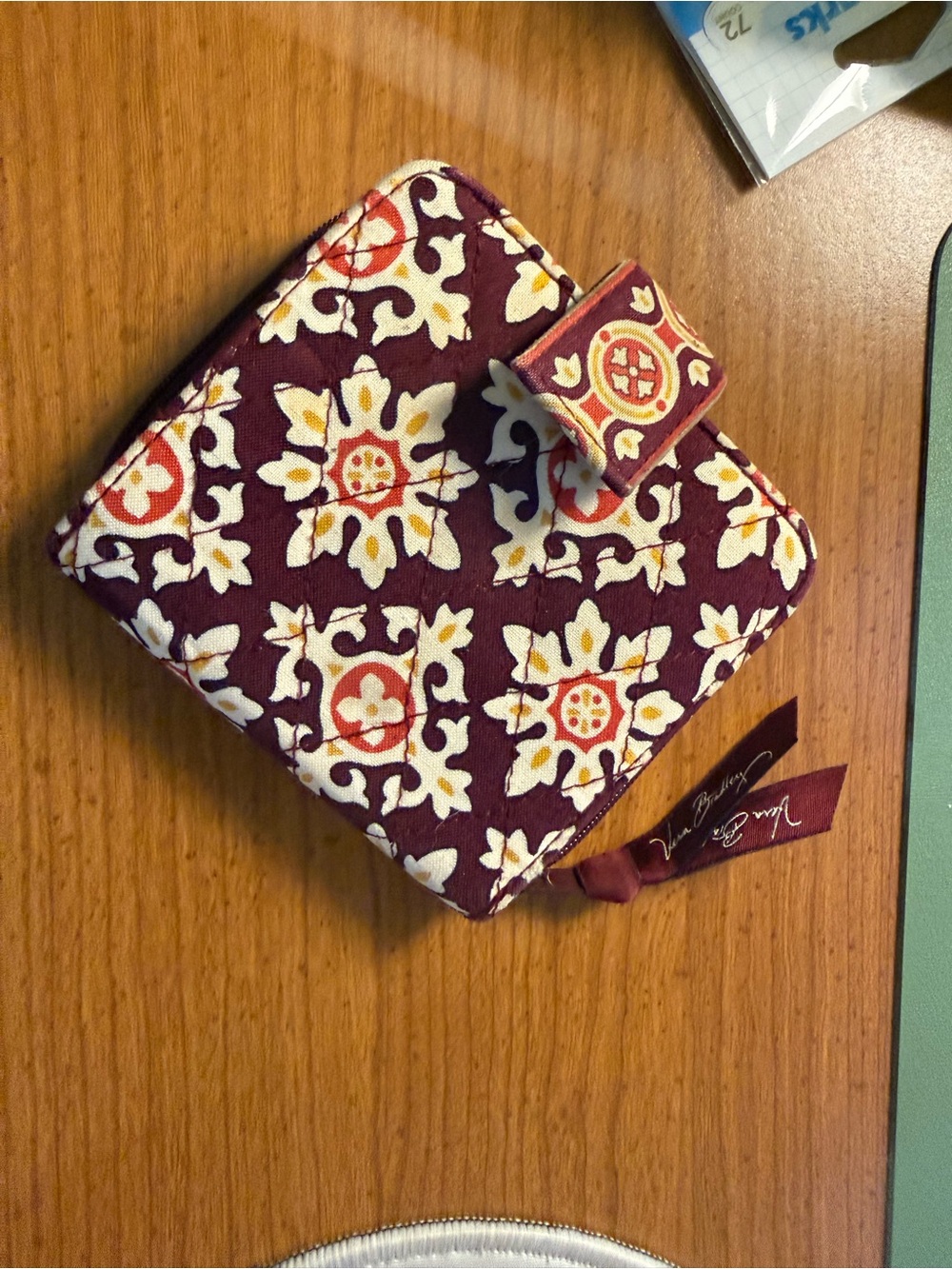 Vera Bradley Maroon Floral Quilted Wallet with Snap Tab